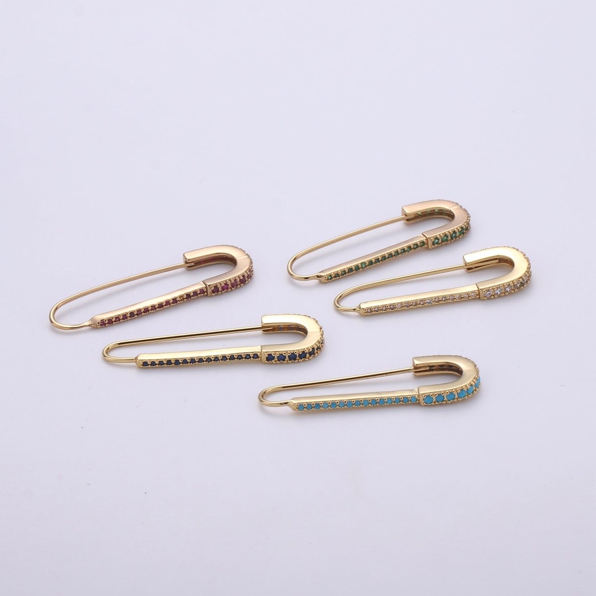 Gold Safety pin Supply Charm sparkly safety pins/ needle earring / Micro pave safety pin drop earring Clear Cubic Safety Pin Earring K-528