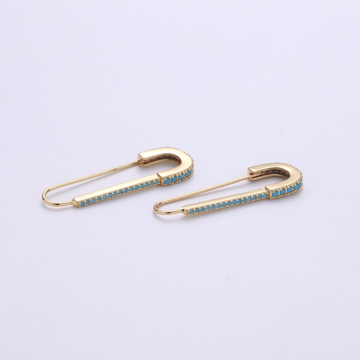 Gold Safety pin Supply Charm sparkly safety pins/ needle earring / Micro pave safety pin drop earring Clear Cubic Safety Pin Earring K-528