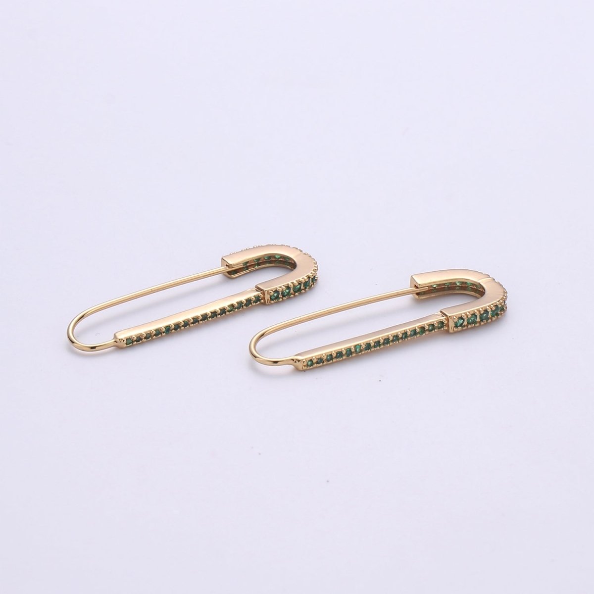 Gold Safety pin Supply Charm sparkly safety pins/ needle earring / Micro pave safety pin drop earring Clear Cubic Safety Pin Earring K-528