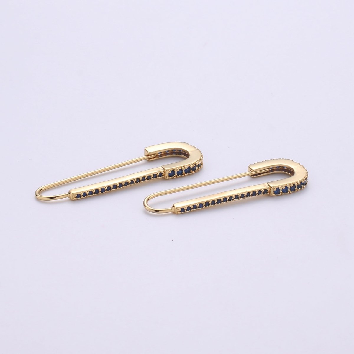 Gold Safety pin Supply Charm sparkly safety pins/ needle earring / Micro pave safety pin drop earring Clear Cubic Safety Pin Earring K-528
