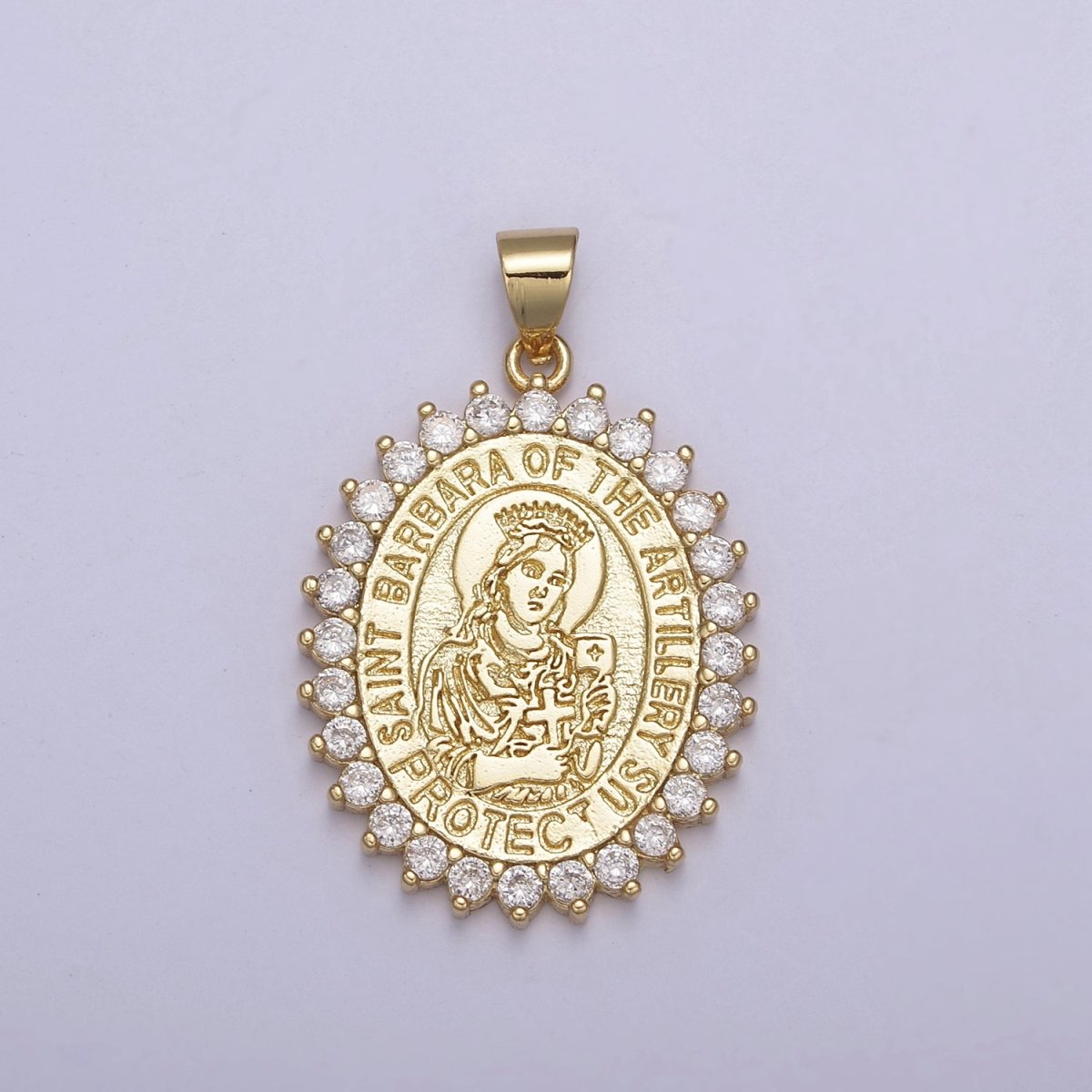 Gold Saint Barbara, Patron of Military, Artillery, Firefighters, Sailors, Religious Pendant Necklace, St Barbara Medal Necklace H-899 - DLUXCA
