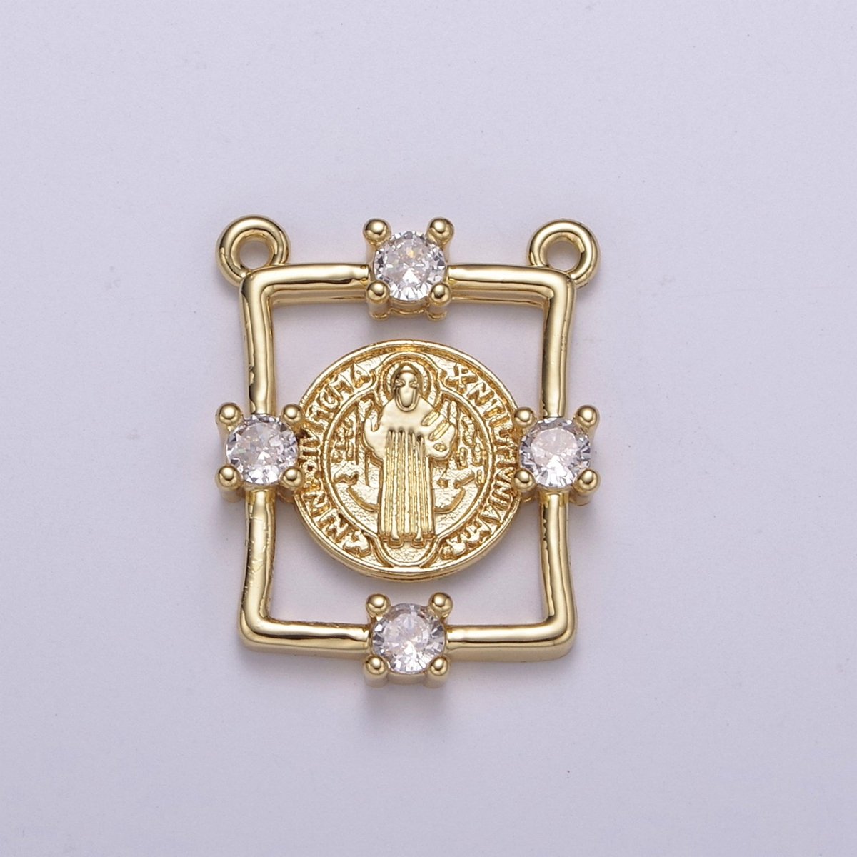 Gold Saint St Benedict, Lady Guadalupe Medallion Protection Square Charms Connector Necklace Pendant, Religious Necklace Charms, 20.6*16mm Y-422 - Y-424
