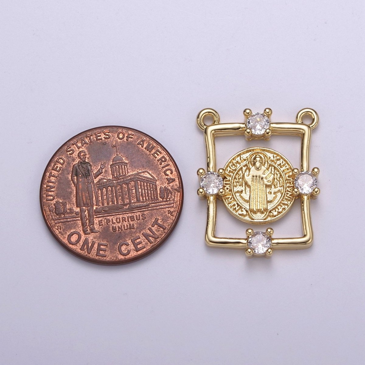 Gold Saint St Benedict, Lady Guadalupe Medallion Protection Square Charms Connector Necklace Pendant, Religious Necklace Charms, 20.6*16mm Y-422 - Y-424