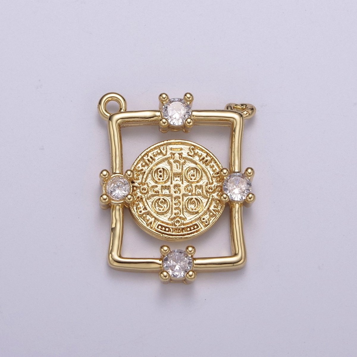 Gold Saint St Benedict, Lady Guadalupe Medallion Protection Square Charms Connector Necklace Pendant, Religious Necklace Charms, 20.6*16mm Y-422 - Y-424