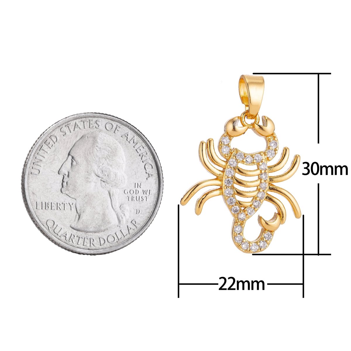 Gold Scorpio Small Animal Lover Death and Rebirth Willpower Cubic Zirconia Necklace Pendant Charm Bead Bails Findings for Jewelry Making H-186