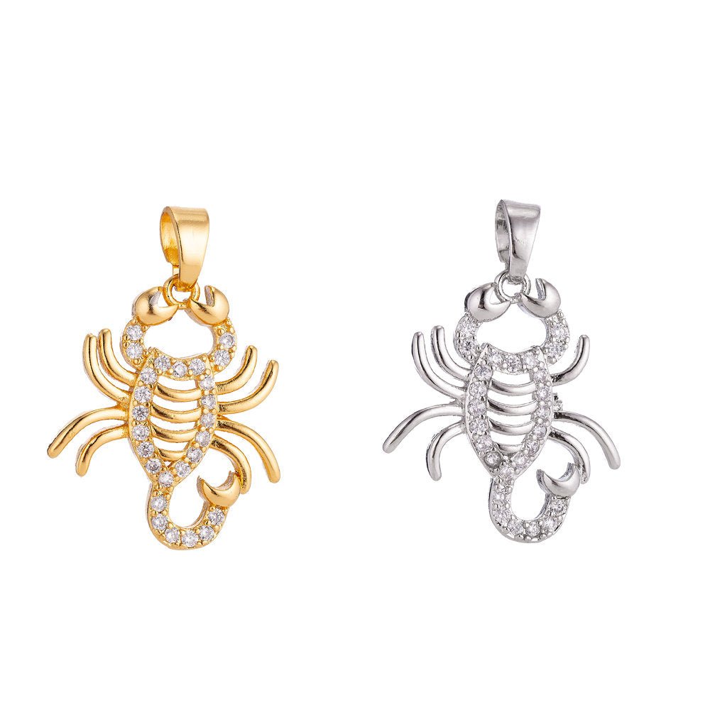 Gold Scorpio Small Animal Lover Death and Rebirth Willpower Cubic Zirconia Necklace Pendant Charm Bead Bails Findings for Jewelry Making H-186