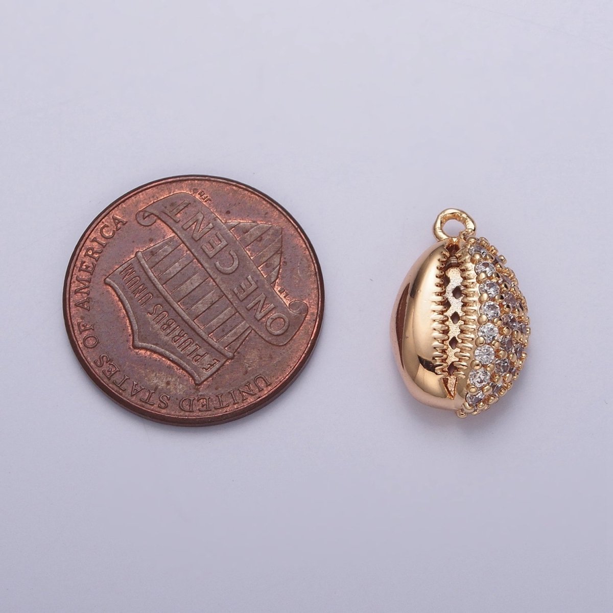 OS Gold Sea Shell Beach Micro Paved Cubic Zirconia Charm For Summer Jewelry | X-816