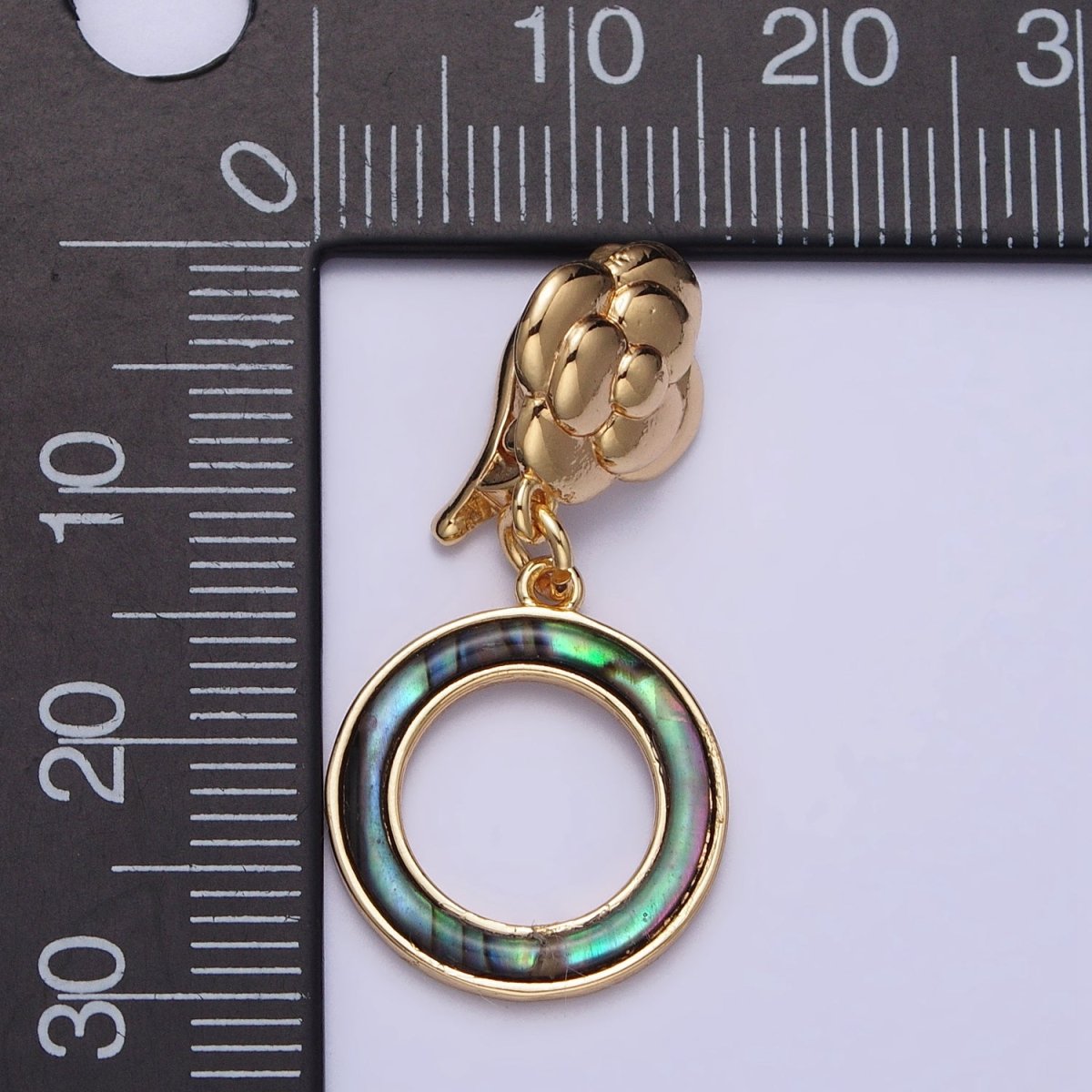Gold Shell Pearl, Abalone Open Round Circle Drop Snap Rose Flower Bail Charm | Z-070 Z-071