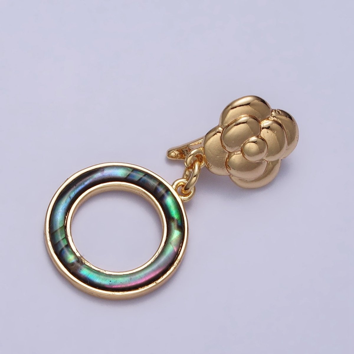 Gold Shell Pearl, Abalone Open Round Circle Drop Snap Rose Flower Bail Charm | Z-070 Z-071