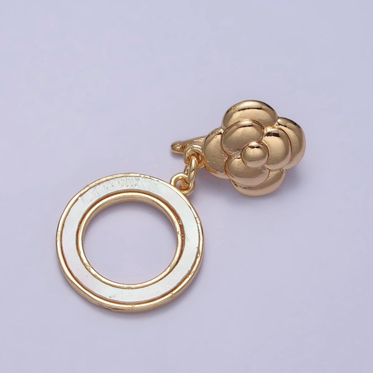 Gold Shell Pearl, Abalone Open Round Circle Drop Snap Rose Flower Bail Charm | Z-070 Z-071