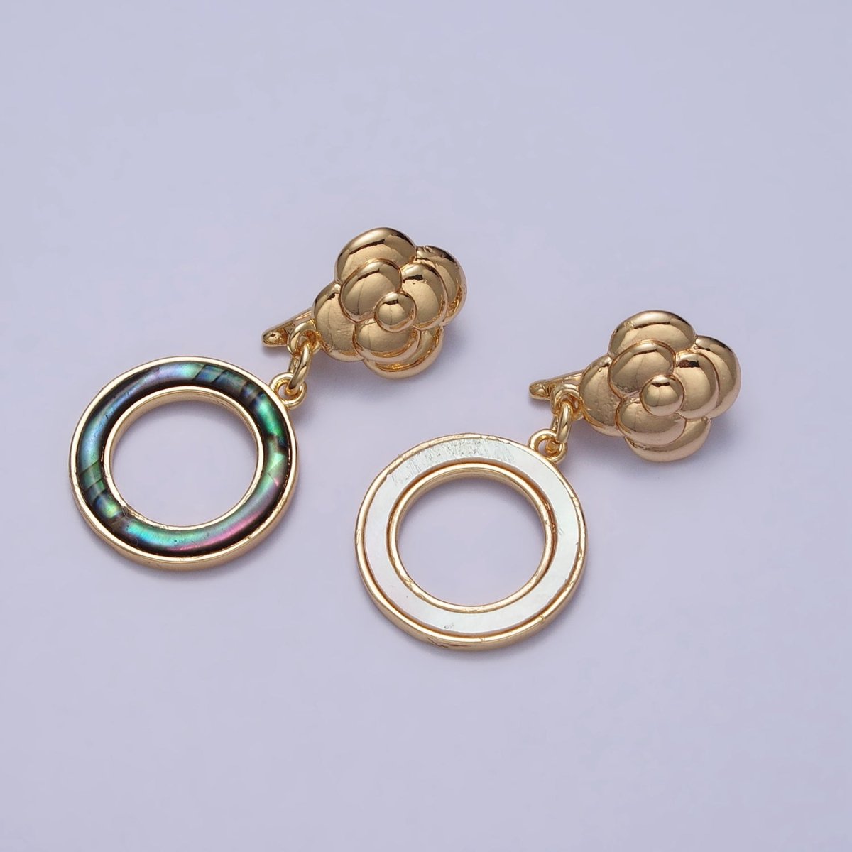 Gold Shell Pearl, Abalone Open Round Circle Drop Snap Rose Flower Bail Charm | Z-070 Z-071