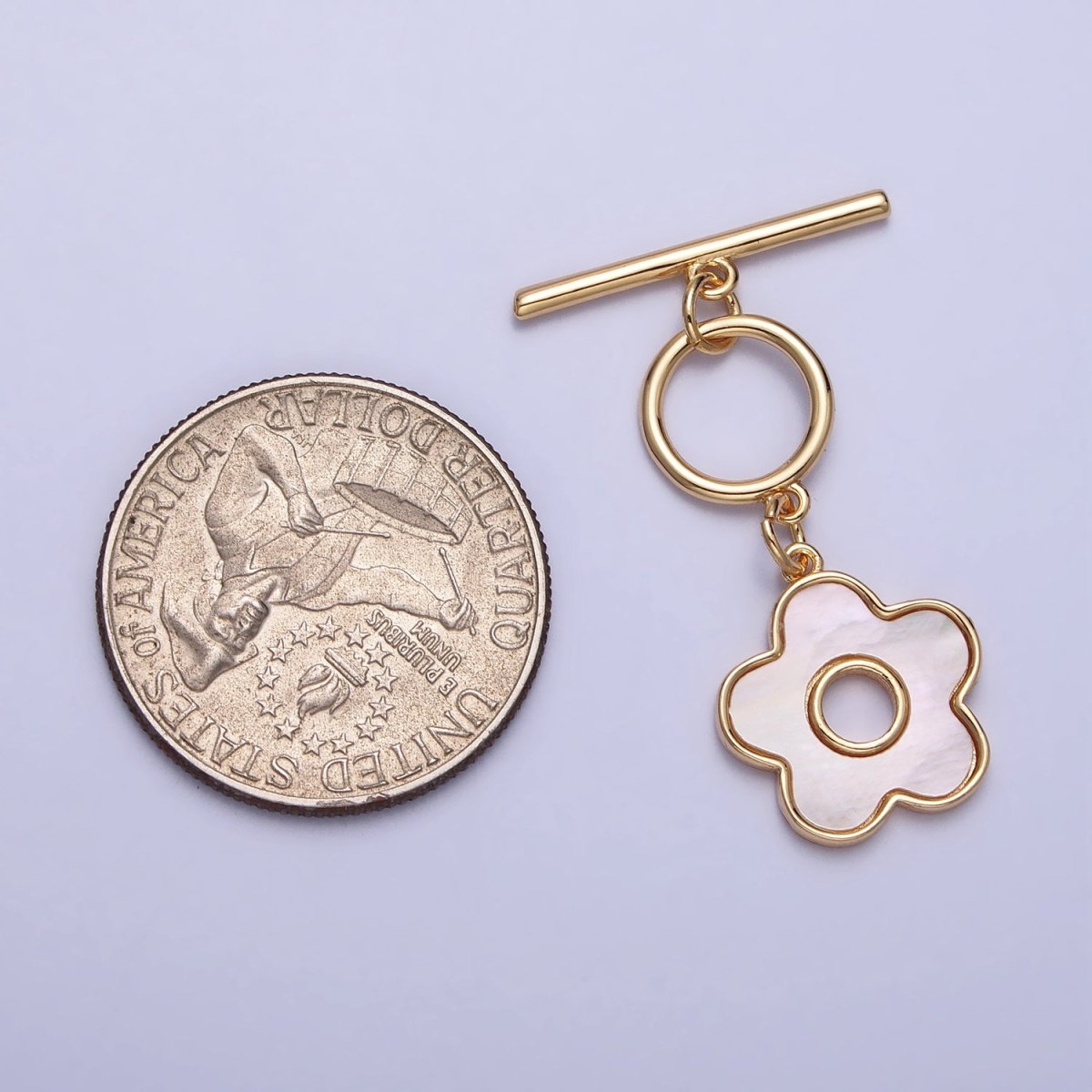 Gold Shell Pearl Flower Dangle Toggle Clasps Jewelry Closure Supply | Z-092 - DLUXCA