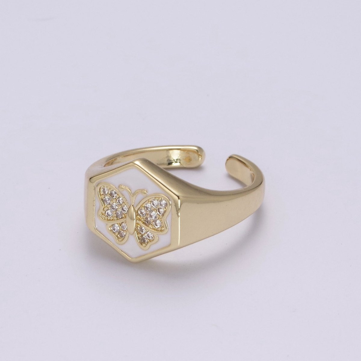 Gold signet ring, Butterfly signet ring, Enamel ring gold butterfly ring Stackable Jewelry U-171~U-175