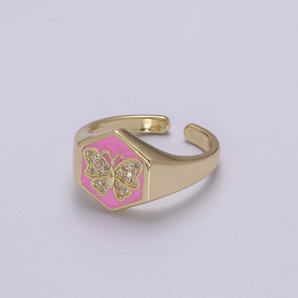 Gold signet ring, Butterfly signet ring, Enamel ring gold butterfly ring Stackable Jewelry U-171~U-175