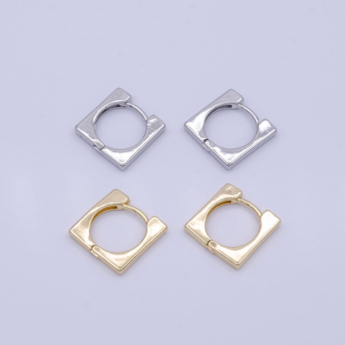Gold, Silver 14mm Square Rounded Thin Huggie Earrings | AD875 AD876