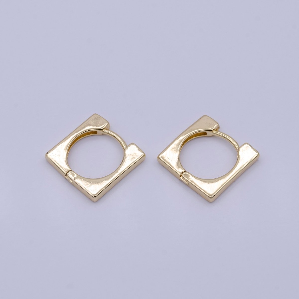 Gold, Silver 14mm Square Rounded Thin Huggie Earrings | AD875 AD876