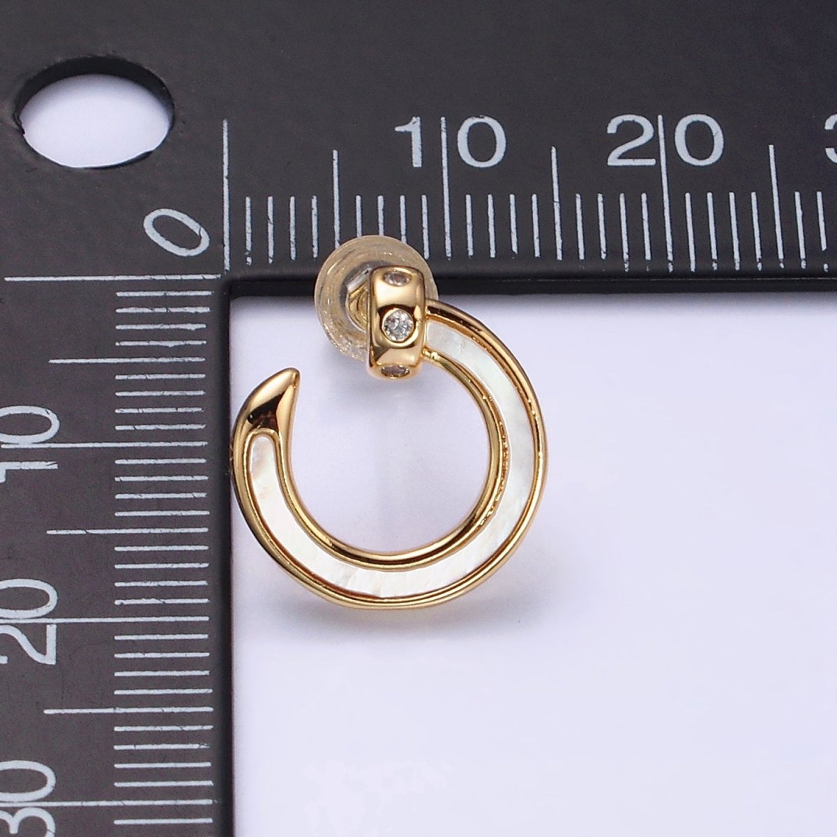 Gold, Silver 15mm Circular Nail Stud White Pearl Lined Earrings | AD984 AD985