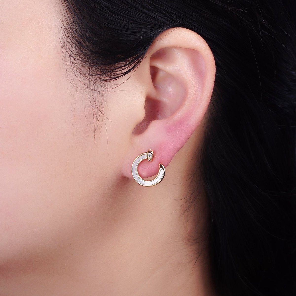 Gold, Silver 15mm Circular Nail Stud White Pearl Lined Earrings | AD984 AD985