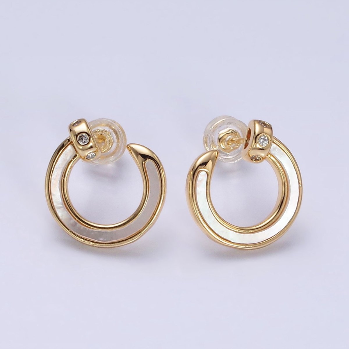 Gold, Silver 15mm Circular Nail Stud White Pearl Lined Earrings | AD984 AD985