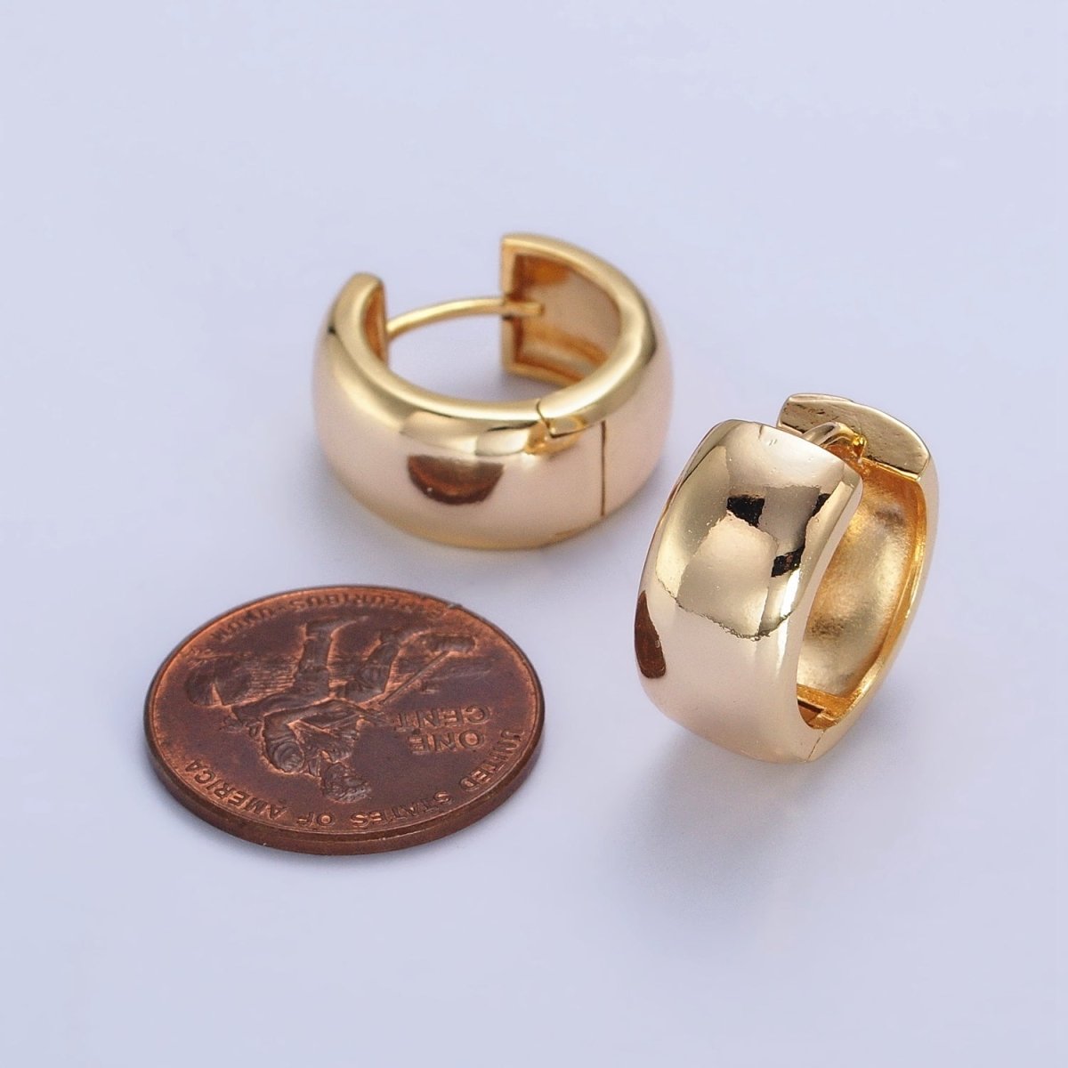 Gold, Silver 16.5mm Wide Chubby Minimalist Huggie Hoop Earrings | AB186 AB435