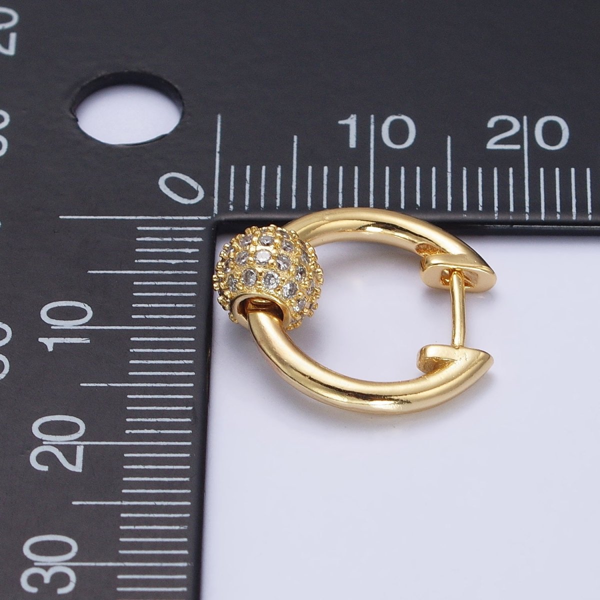 Gold, Silver 16mm Hoop Clear Micro Paved CZ Shambala Bead Earrings | AB398 AB399