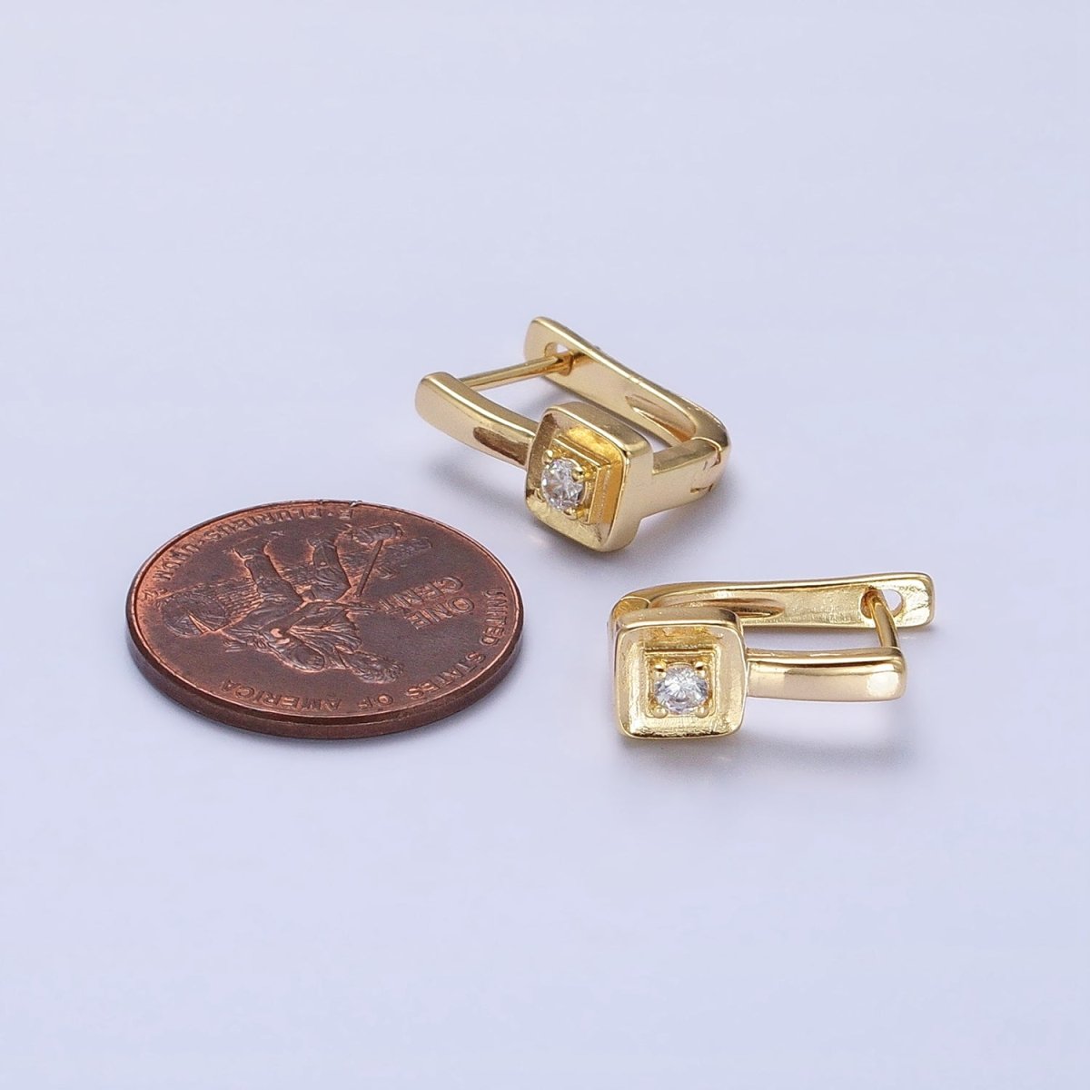 Gold, Silver 16mm U-Shaped Oblong Square CZ Geometric English Lock Earrings | AB778 AB1550