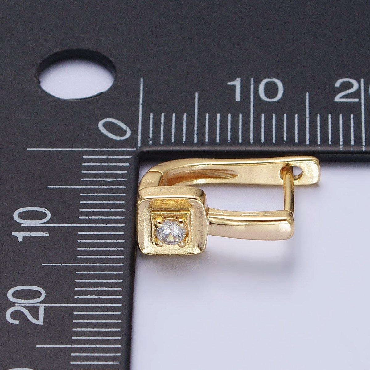 Gold, Silver 16mm U-Shaped Oblong Square CZ Geometric English Lock Earrings | AB778 AB1550