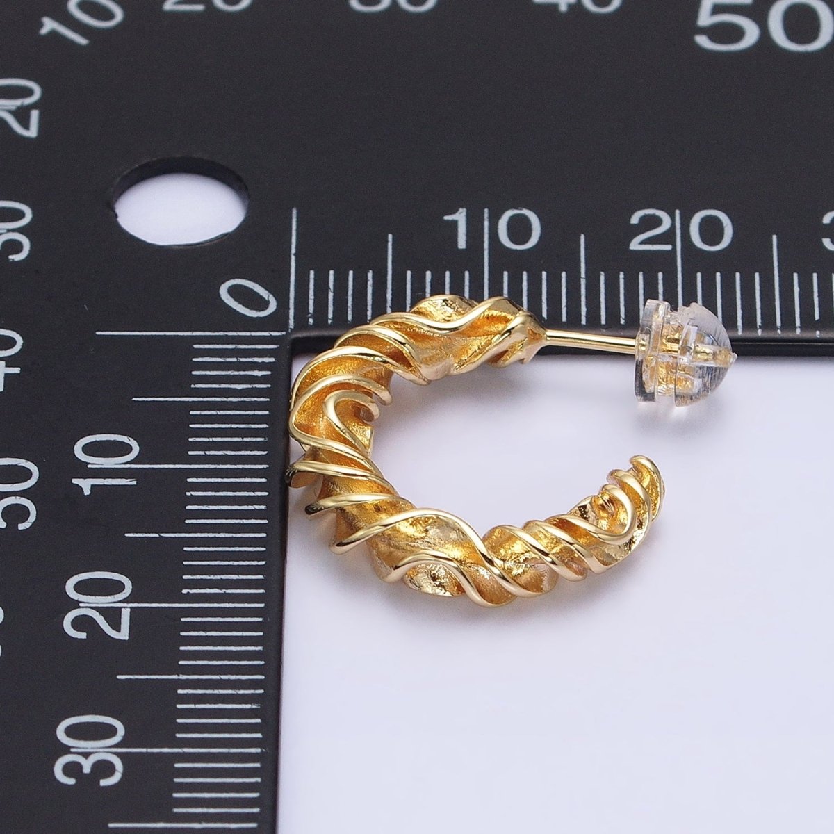 Gold, Silver 20mm Abstract Twist Foil Geometric C-Shaped Hoop Earrings | AB589 AB590