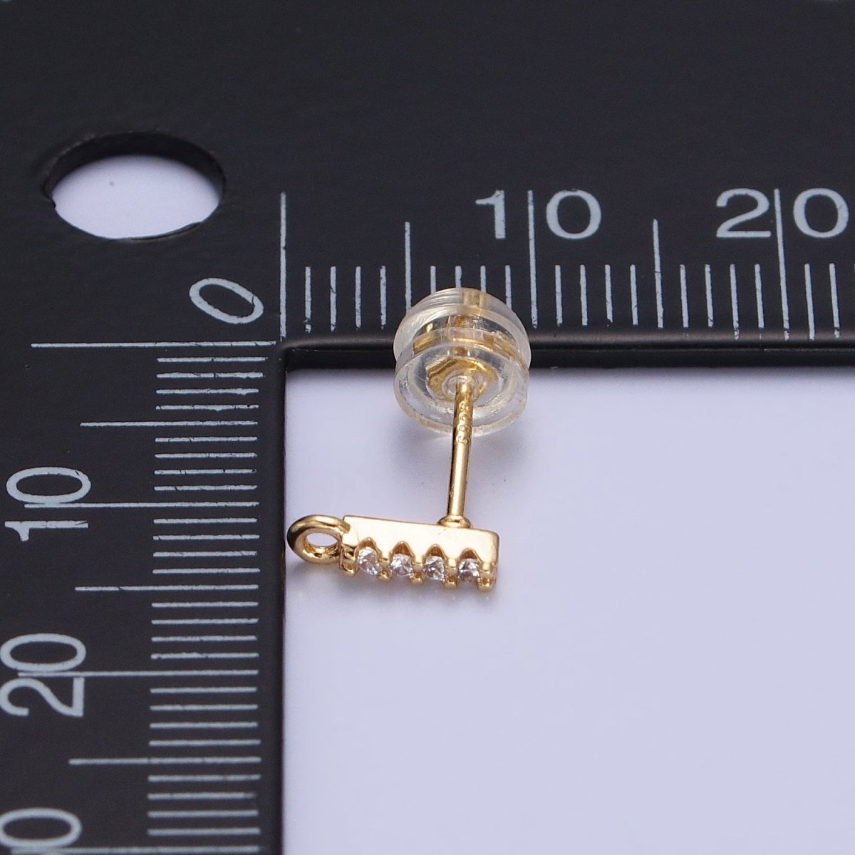 Gold, Silver 2.5mm Micro Paved CZ Mini Bar Open Loop Stud Earrings | Z-241 Z-242
