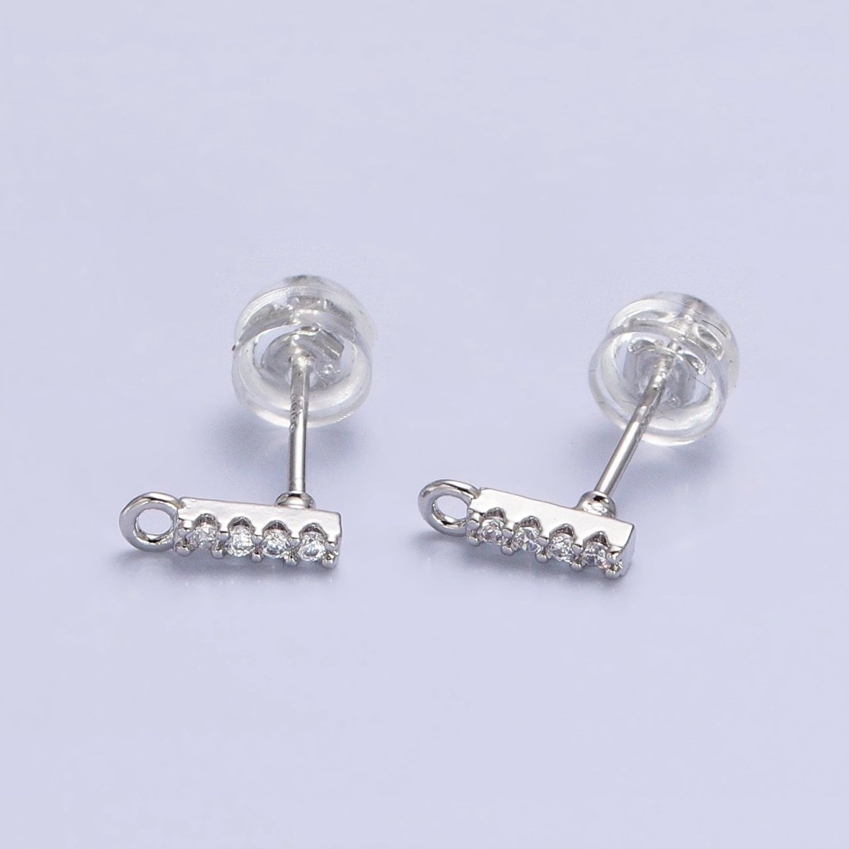 Gold, Silver 2.5mm Micro Paved CZ Mini Bar Open Loop Stud Earrings | Z-241 Z-242