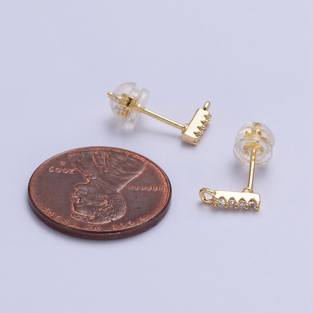 Gold, Silver 2.5mm Micro Paved CZ Mini Bar Open Loop Stud Earrings | Z-241 Z-242