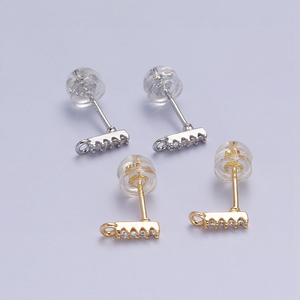Gold, Silver 2.5mm Micro Paved CZ Mini Bar Open Loop Stud Earrings | Z-241 Z-242