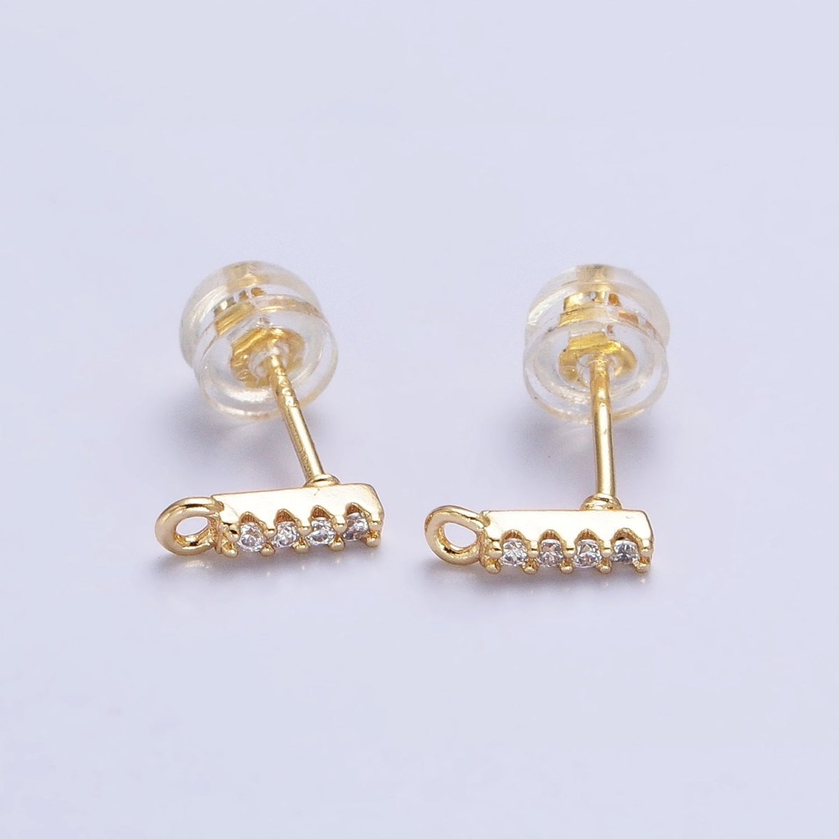 Gold, Silver 2.5mm Micro Paved CZ Mini Bar Open Loop Stud Earrings | Z-241 Z-242