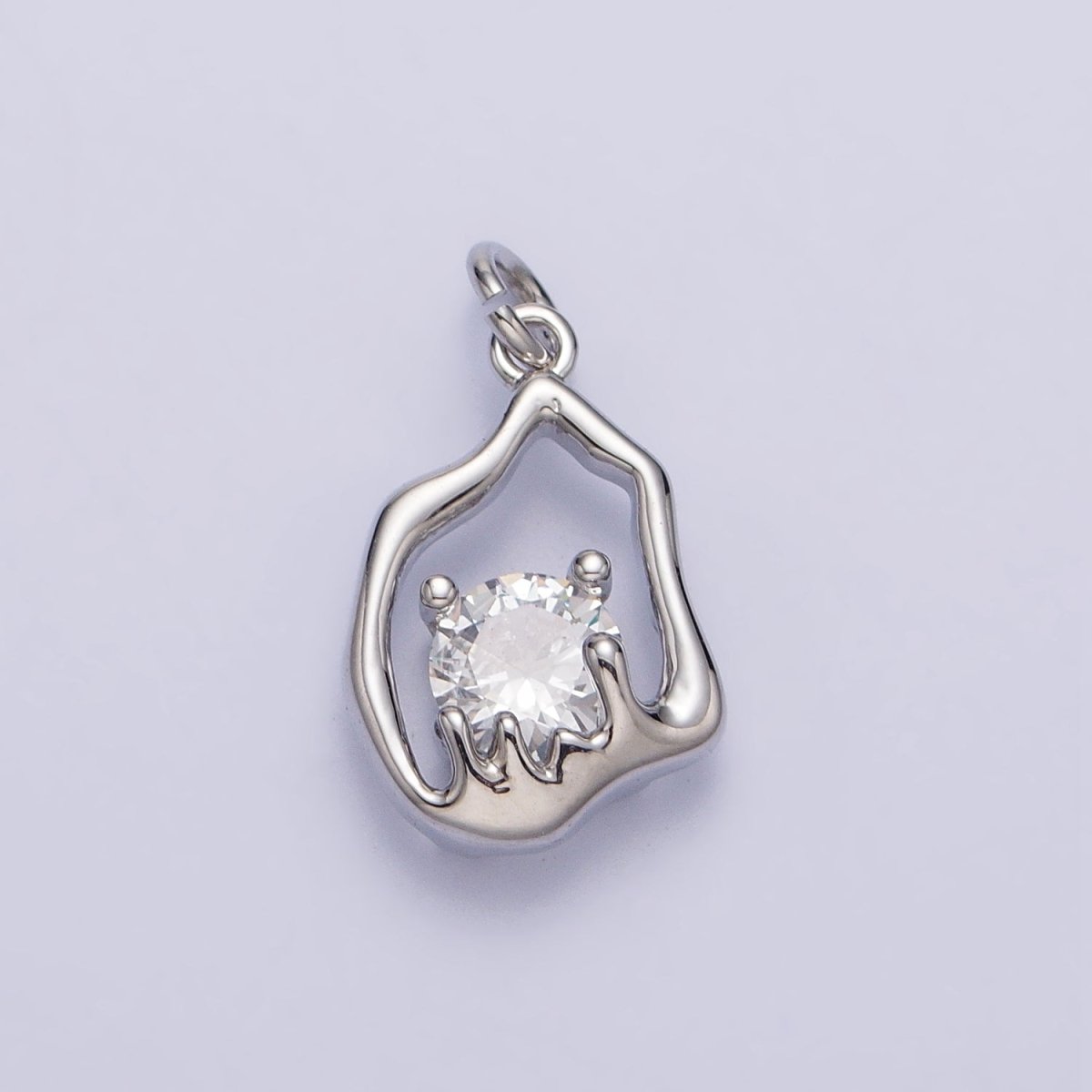 Gold, Silver Abstract Molten Drip Round Clear CZ Cubic Zirconia Charm | AC243 AC244