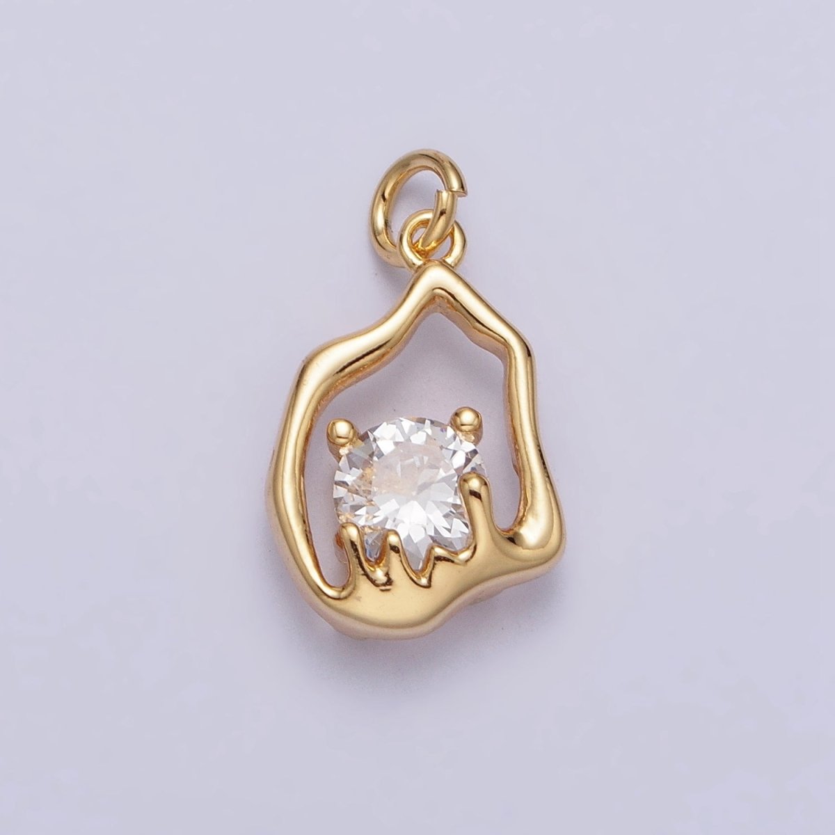 Gold, Silver Abstract Molten Drip Round Clear CZ Cubic Zirconia Charm | AC243 AC244