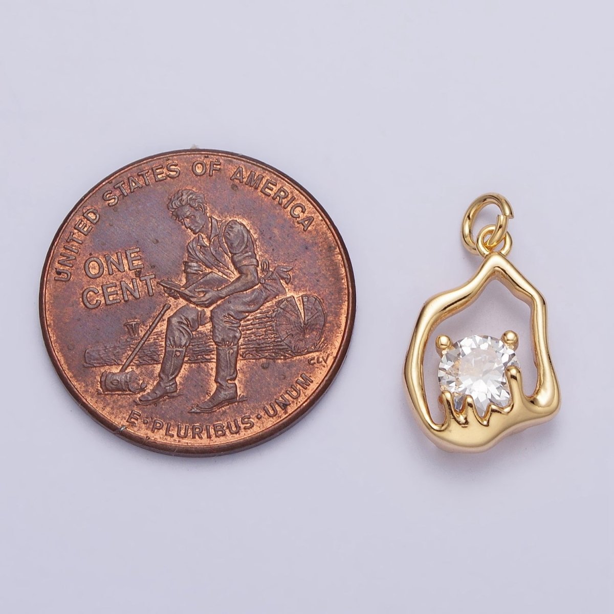 Gold, Silver Abstract Molten Drip Round Clear CZ Cubic Zirconia Charm | AC243 AC244