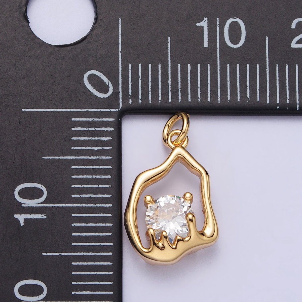 Gold, Silver Abstract Molten Drip Round Clear CZ Cubic Zirconia Charm | AC243 AC244