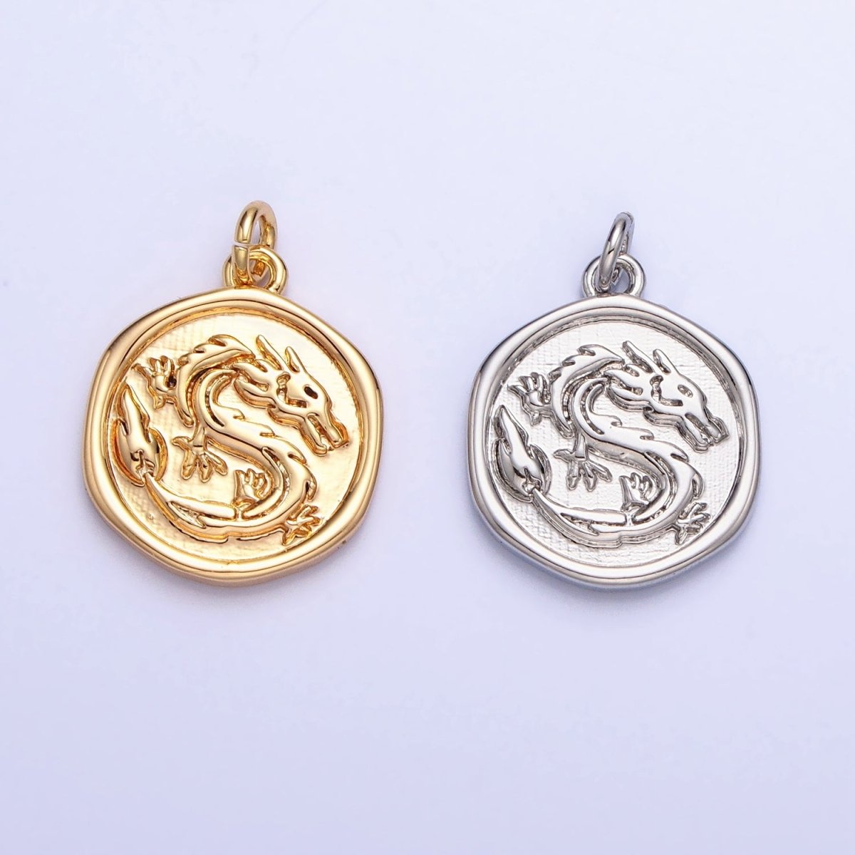 Gold, Silver Ancient Dragon Animal Stamped Coin Charm | AC440
