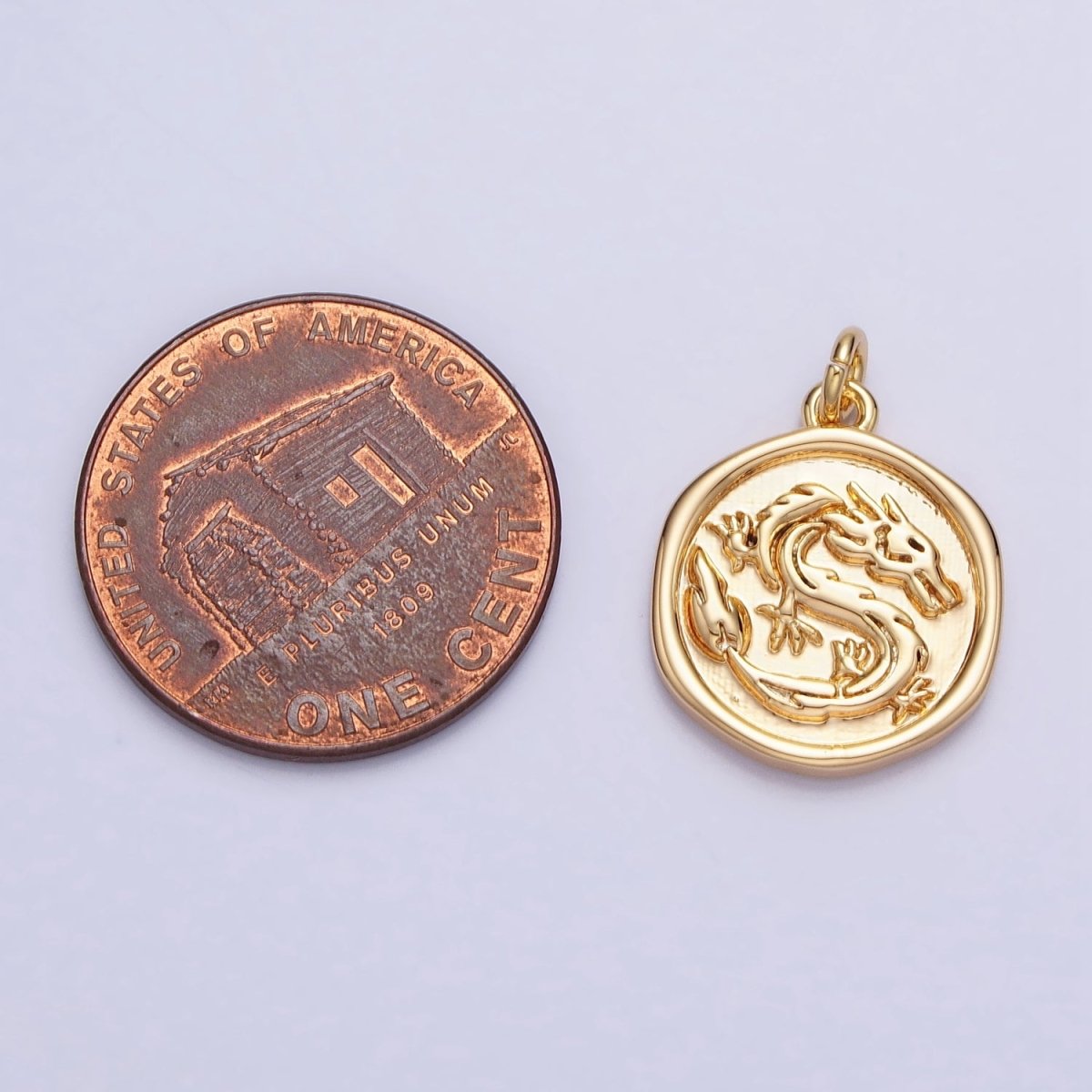 Gold, Silver Ancient Dragon Animal Stamped Coin Charm | AC440