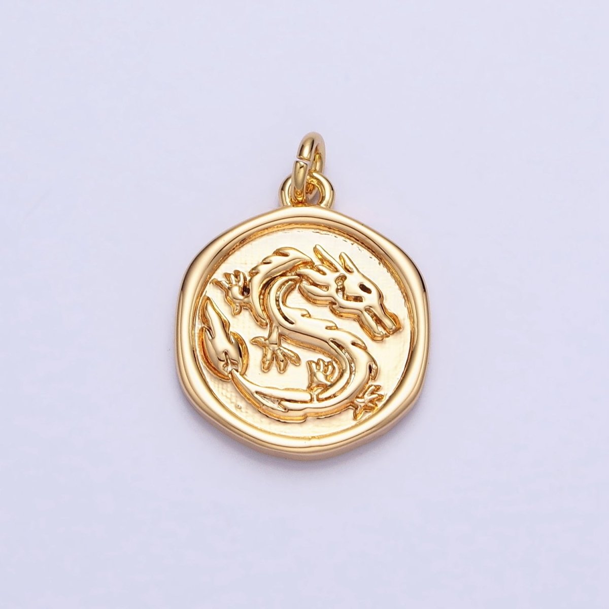 Gold, Silver Ancient Dragon Animal Stamped Coin Charm | AC440