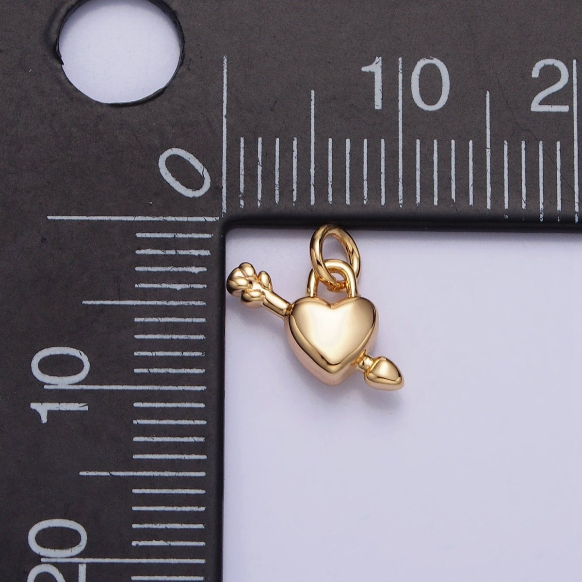 Gold, Silver Arrowed Heart Lock Valentine Mini Puffed Add-On Charm | AC707 AC708