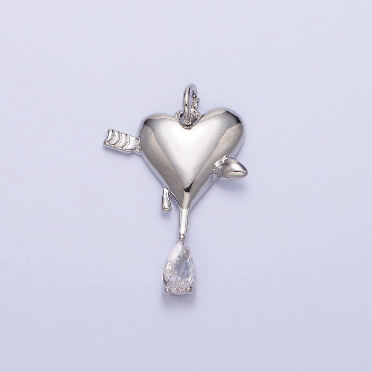 Gold, Silver Arrowed Heart Molten Drip Clear Teardrop CZ Add-On Charm | AC763 AC764