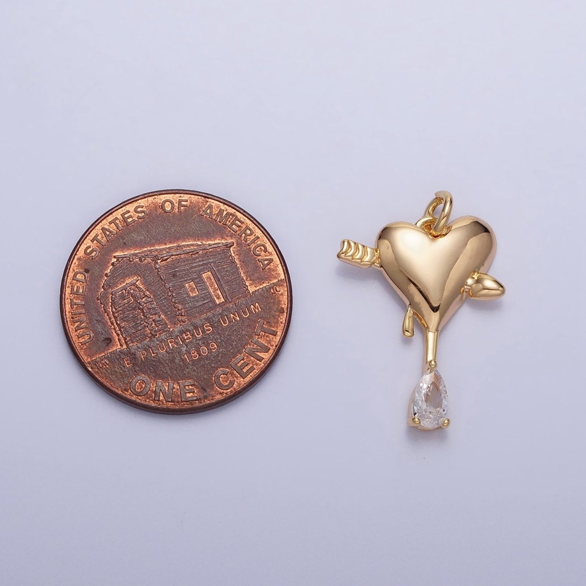 Gold, Silver Arrowed Heart Molten Drip Clear Teardrop CZ Add-On Charm | AC763 AC764