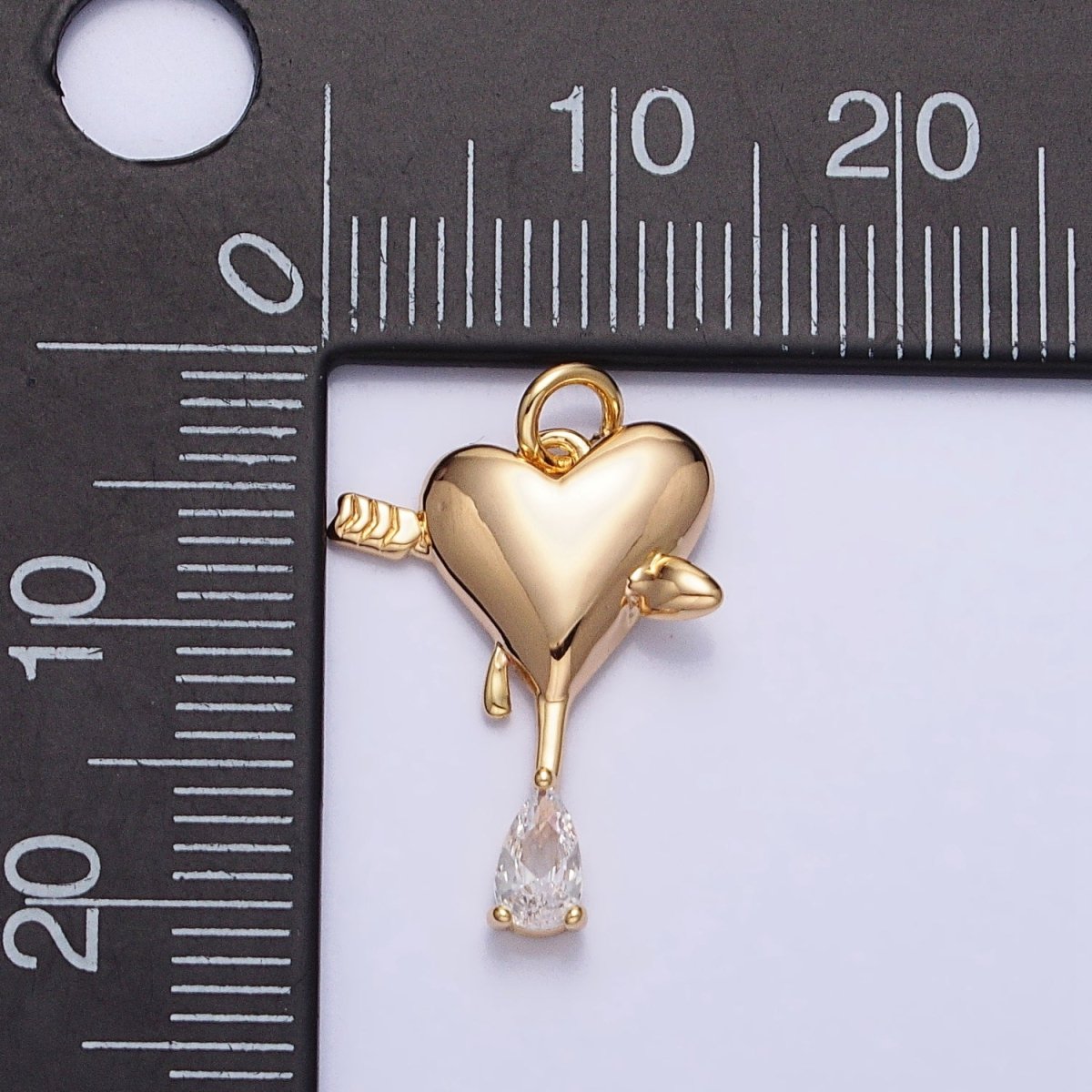 Gold, Silver Arrowed Heart Molten Drip Clear Teardrop CZ Add-On Charm | AC763 AC764