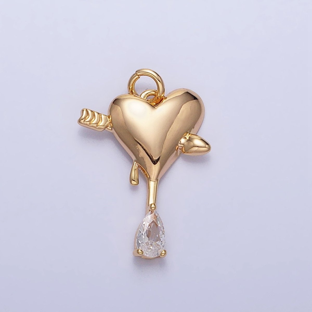 Gold, Silver Arrowed Heart Molten Drip Clear Teardrop CZ Add-On Charm | AC763 AC764