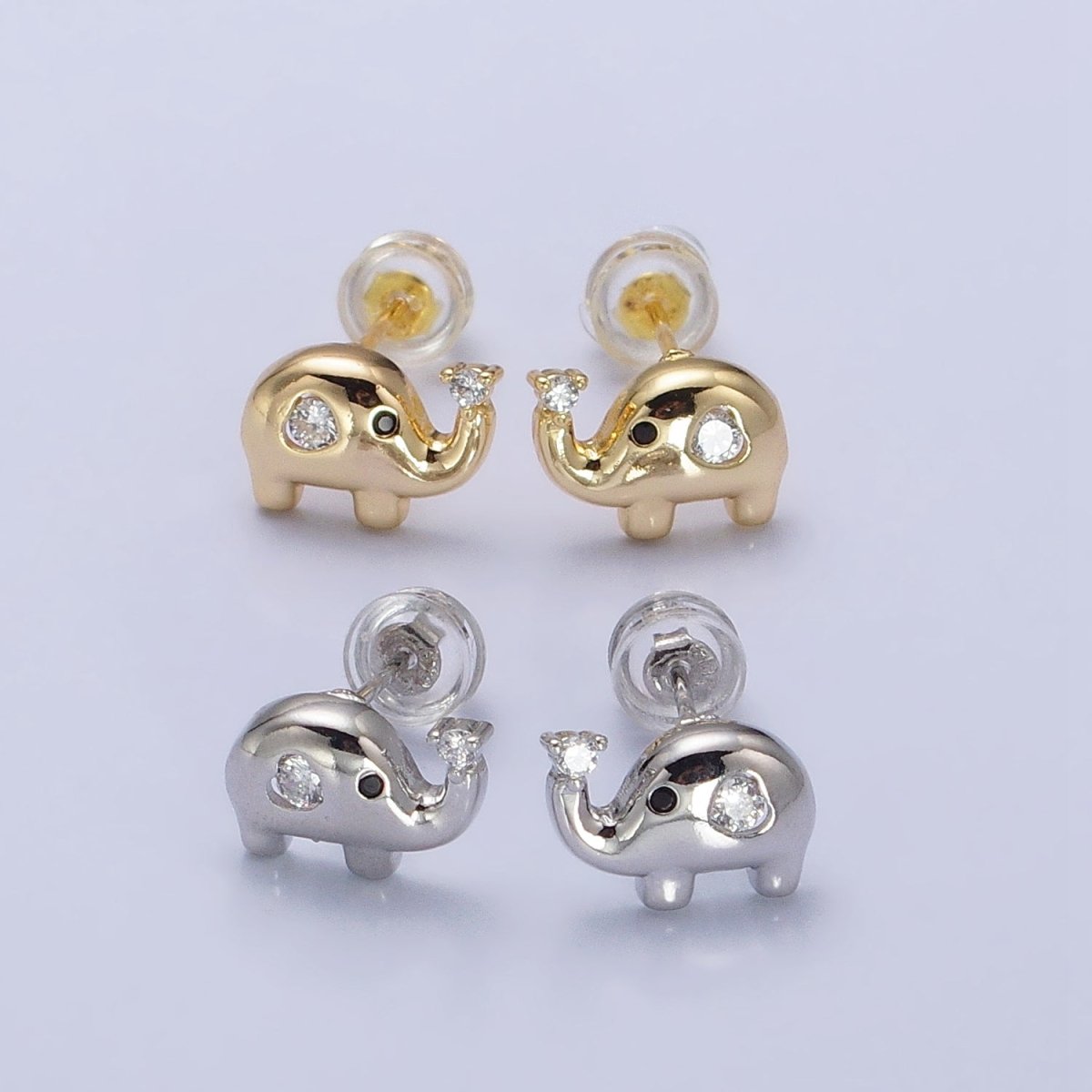 Gold, Silver Baby Elephant Animal CZ Mini Stud Earrings | AB507