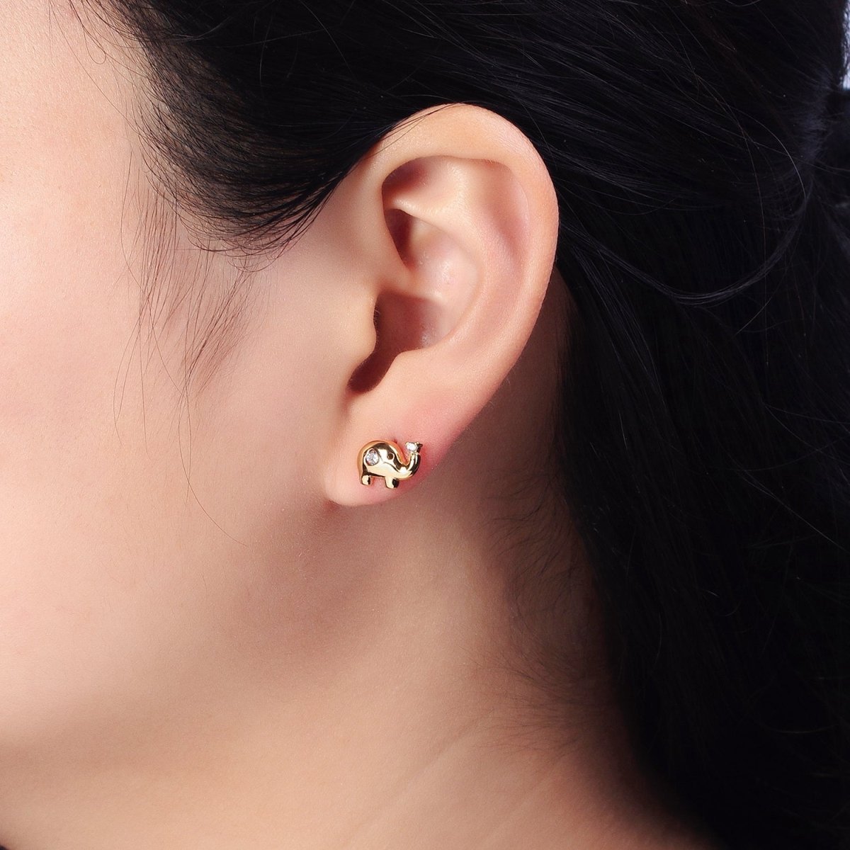 Gold, Silver Baby Elephant Animal CZ Mini Stud Earrings | AB507