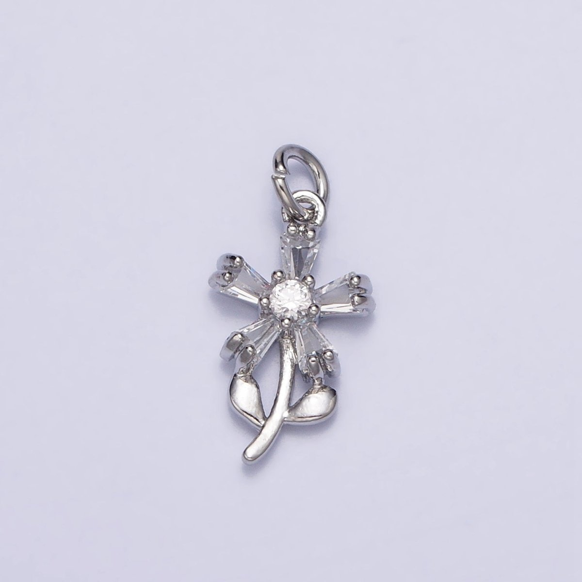 Gold, Silver Baguette CZ Nature Daisy Flower Mini Add-On Charm | AC673 AC674