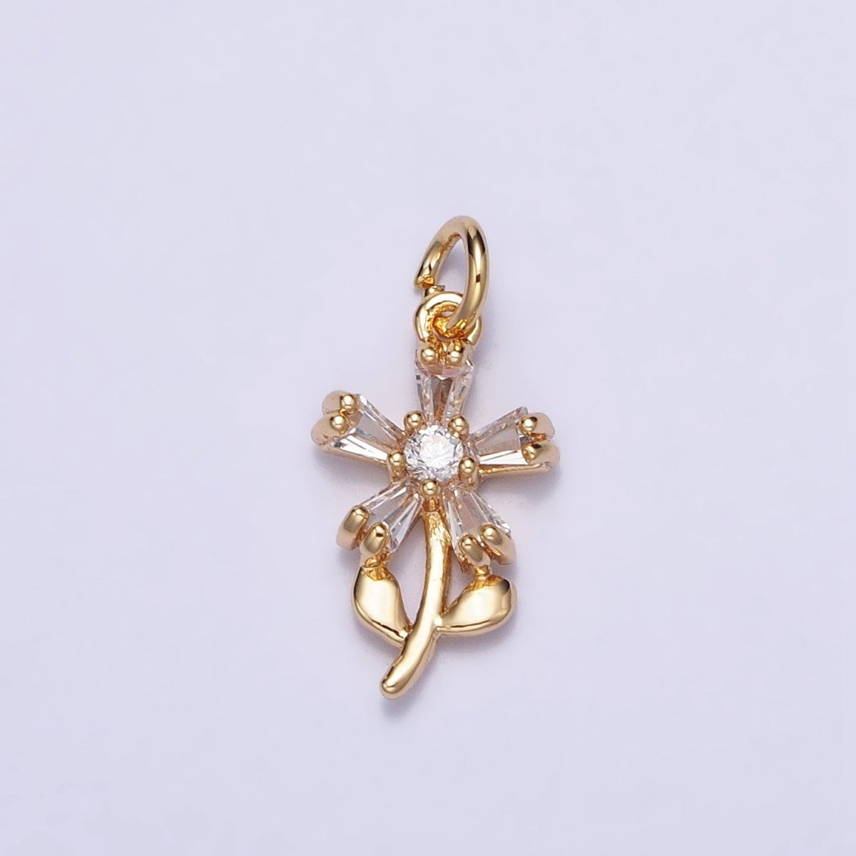 Gold, Silver Baguette CZ Nature Daisy Flower Mini Add-On Charm | AC673 AC674