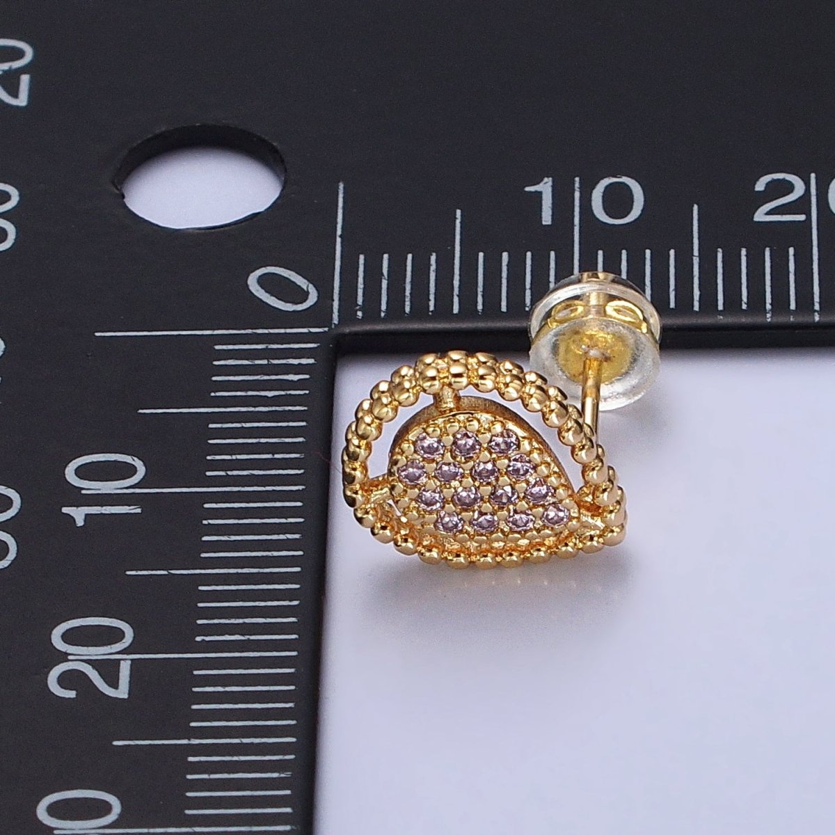 Gold, Silver Beaded Clear, Green, Pink Micro Paved Teardrop CZ Stud Earrings | AB477 AB753 AB754 AB773 - AB775